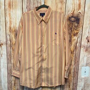 Men’s Oxford by IOW Apparel Inc XL Orange Stripe Blue Button Down Shirt